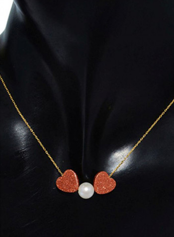 18 Karat Gold Heart Shaped Sunstones And Pearl Chain Necklace