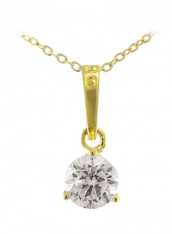 18 Karat Gold Solitaire Necklace With Cubic Zirconia