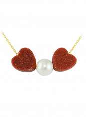 18 Karat Yellow Gold Heart Sandstone And Pearl Necklace