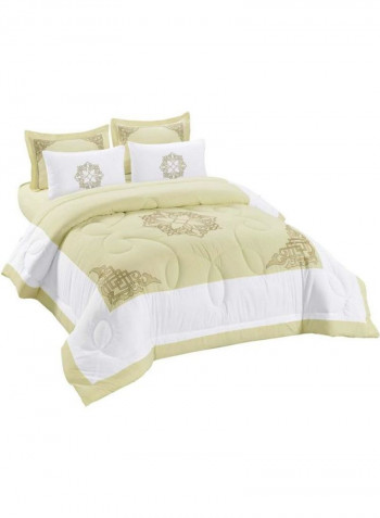 6 Pcs Set Microfiber Embriodery Comforter King Fabric Beige 240x260cm