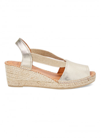 Teide-P Leather Elastic Wedge Espadrille Silver