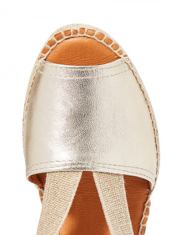 Teide-P Leather Elastic Wedge Espadrille Silver