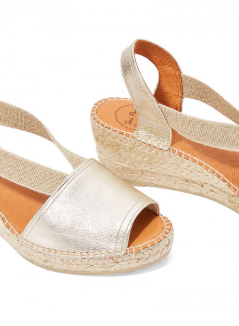 Teide-P Leather Elastic Wedge Espadrille Silver