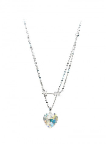 Silver Swarovski Studded The Heart Pendant Necklace