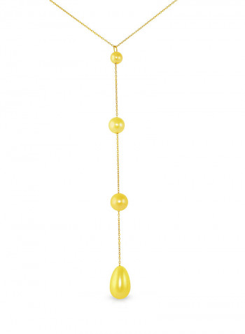 18 Karat Gold Gradual Built-in With Drop Pearl Lariat Necklace
