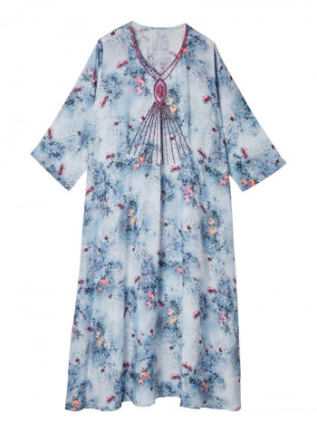 Cotton Prented Kaftan Dress blue