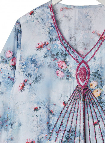 Cotton Prented Kaftan Dress blue