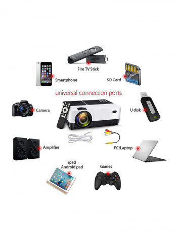 Home Theatre Full HD LED 2500 Lumens Projector With Remote Control H2 Black/White