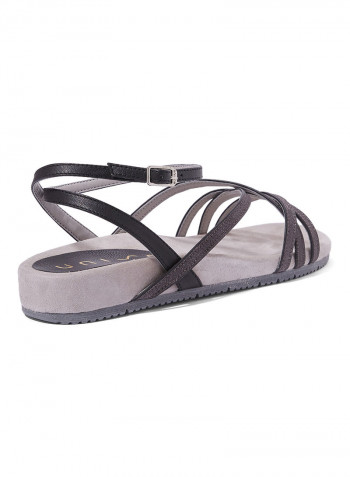 Suede Leather Ankle Strap Sandals Black/Beige
