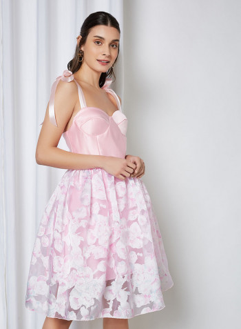 Floral Printed Midi Dress Baby Pink