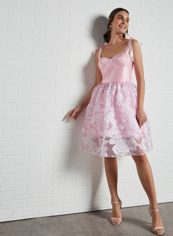 Floral Printed Midi Dress Baby Pink