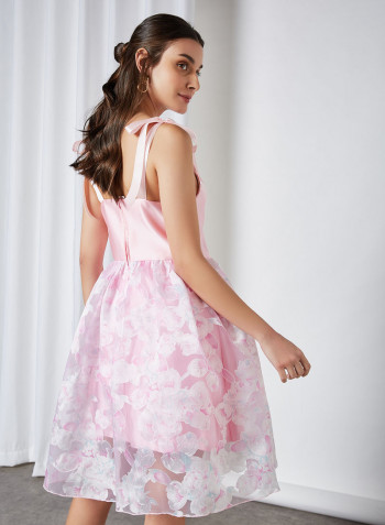 Floral Printed Midi Dress Baby Pink