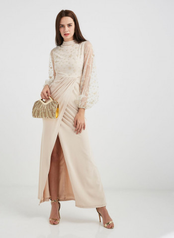 Pleated Maxi Dress Light Beige
