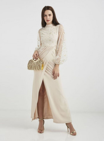 Pleated Maxi Dress Light Beige