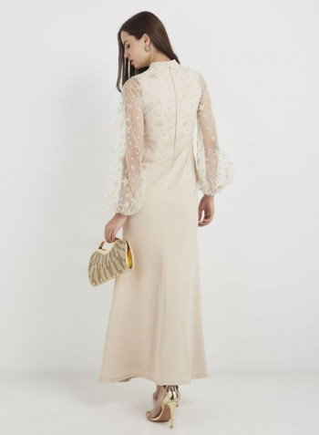 Pleated Maxi Dress Light Beige