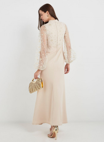 Pleated Maxi Dress Light Beige