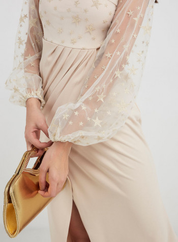 Pleated Maxi Dress Light Beige