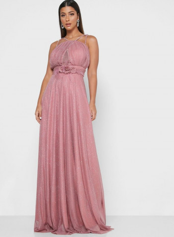 Pleated Cut Out Maxi Dress Light Pink