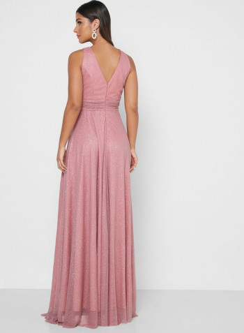 Pleated Cut Out Maxi Dress Light Pink