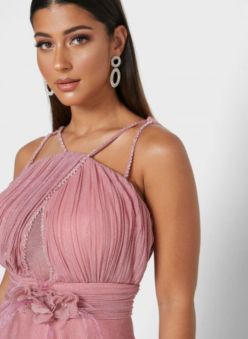 Pleated Cut Out Maxi Dress Light Pink