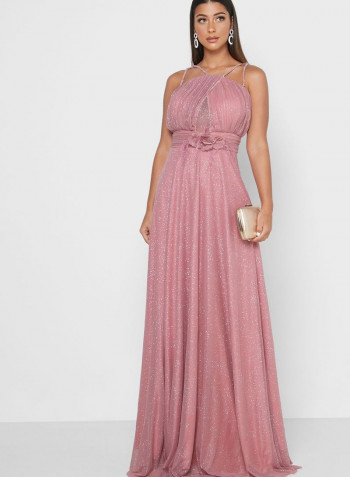 Pleated Cut Out Maxi Dress Light Pink