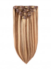 8-Piece Short Silky Straight Clip-in Human Hair Extension 12/613 Golden Brown Mix Bleach Blonde 18inch