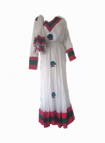 V-Neck Stylish Casual Dress White/Red/Green