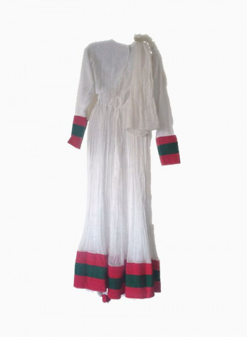 V-Neck Stylish Casual Dress White/Red/Green