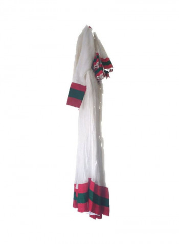 V-Neck Stylish Casual Dress White/Red/Green