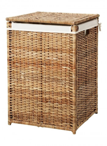 Rattan Laundry Basket With Lining Brown/White 60x41centimeter