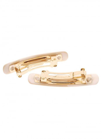 2-Piece Mini Rectangle Barrette Hair Clip Set Beige/Gold 0.37 x 1.8inch