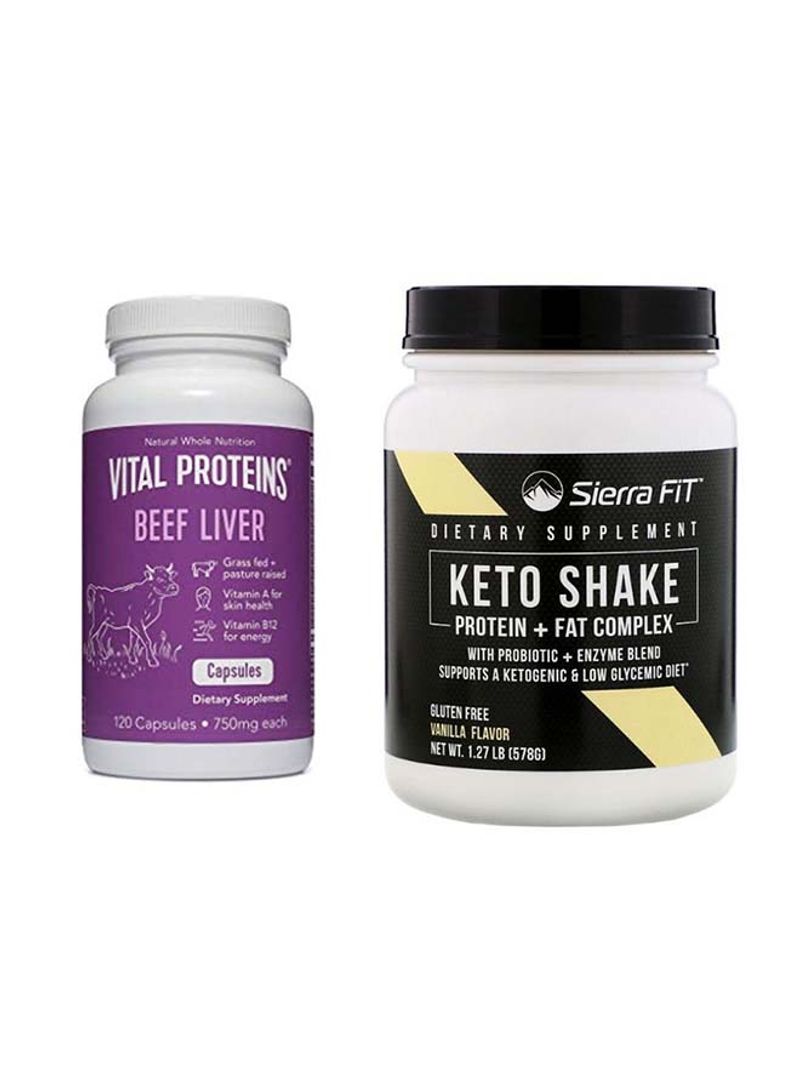 Beef Liver Pills Dietary Supplement 120 Capsules With Vanilla Flavour Keto Shake Protein Plus Complex