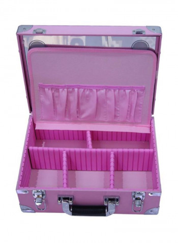 Makeup Box Trolley Bag With LED Pink/Silver