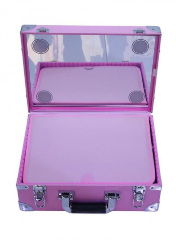 Makeup Box Trolley Bag With LED Pink/Silver