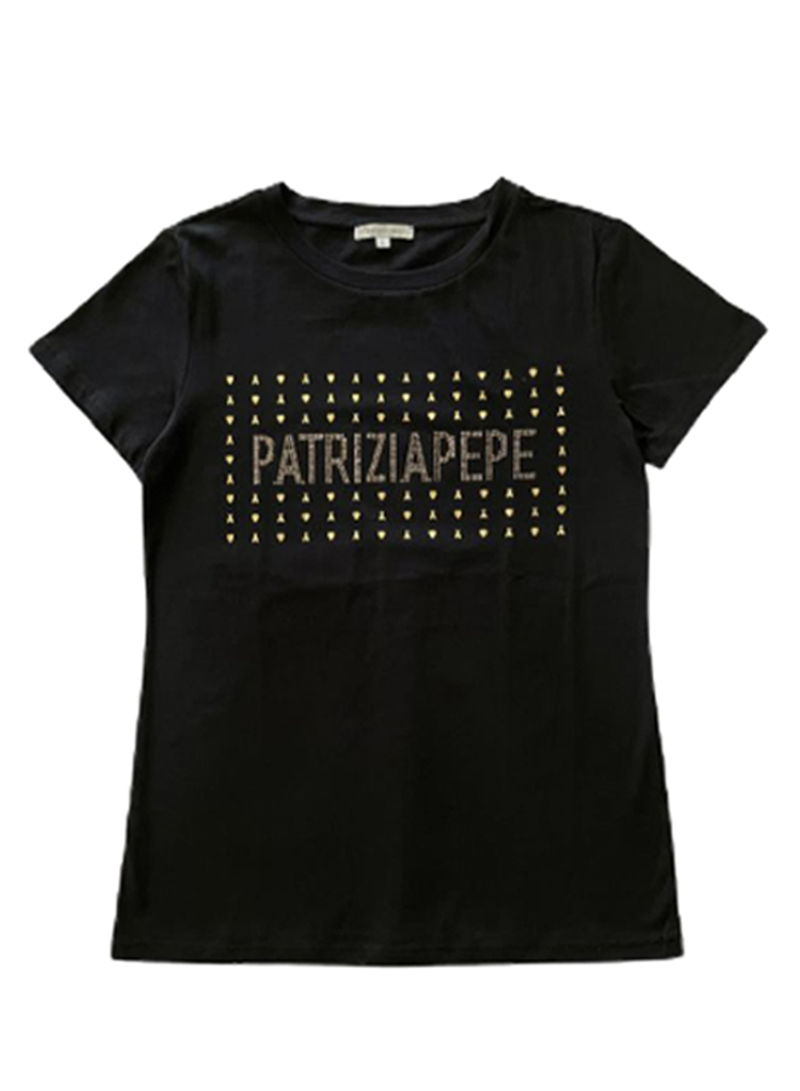 Embellished Logo Detail T-Shirt Black/Gold