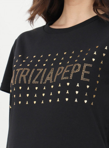 Embellished Logo Detail T-Shirt Black/Gold