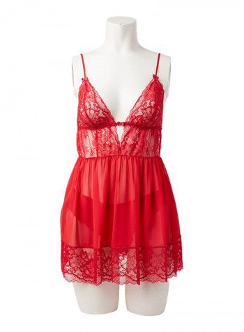 Lace Detail Lingerie Set Red