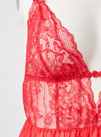 Lace Detail Lingerie Set Red