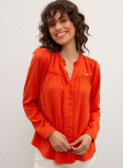 Ruffle Neck Detail Blouse Orange