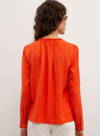 Ruffle Neck Detail Blouse Orange