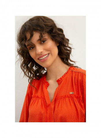 Ruffle Neck Detail Blouse Orange