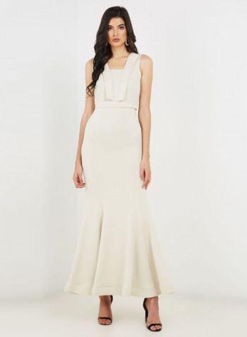 Solid Design Sleeveless Dress Beige