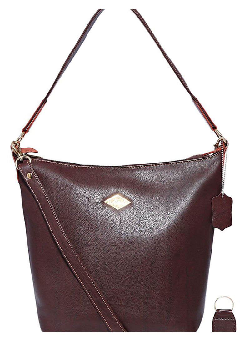 Leather Zipper Hobo Bag Brown