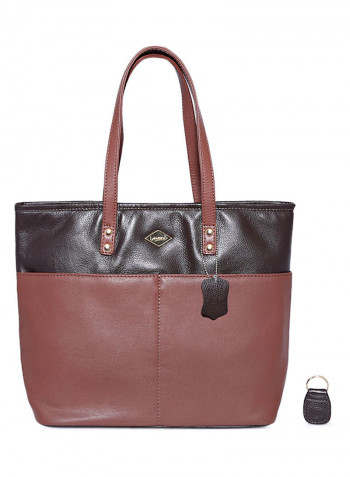 Leather Stitched Detail Tote Bag Brown