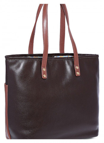 Leather Stitched Detail Tote Bag Brown