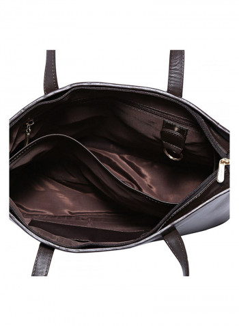 Leather Stitched Detail Tote Bag Brown