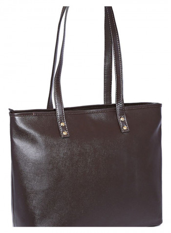 Leather Stitched Detail Tote Bag Brown