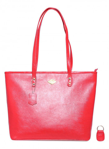 Leather Stitched Detail Tote Bag Red
