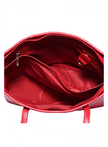 Leather Stitched Detail Tote Bag Red