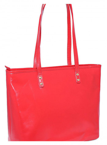 Leather Stitched Detail Tote Bag Red